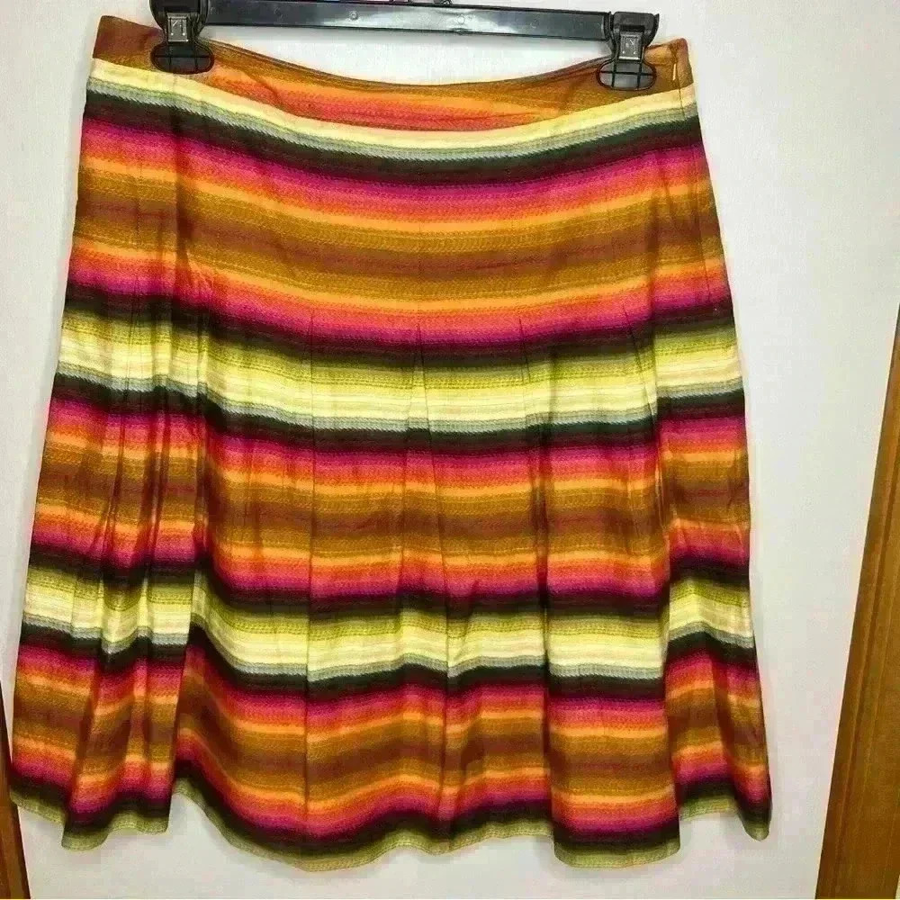 Talbots Skirt Pleated Midi Women 12 Rainbow Multicolor Cotton Lined Vintage
